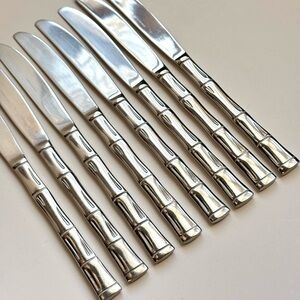 Vintage Korea Bamboo Pattern‎ Stainless Steel Flatware Knives 8 Piece Cutlery